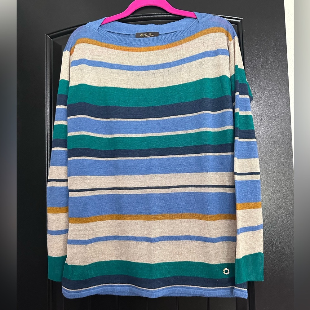 Loro Piana Blue and Gold Striped Sweater made of silk and Made in Italy